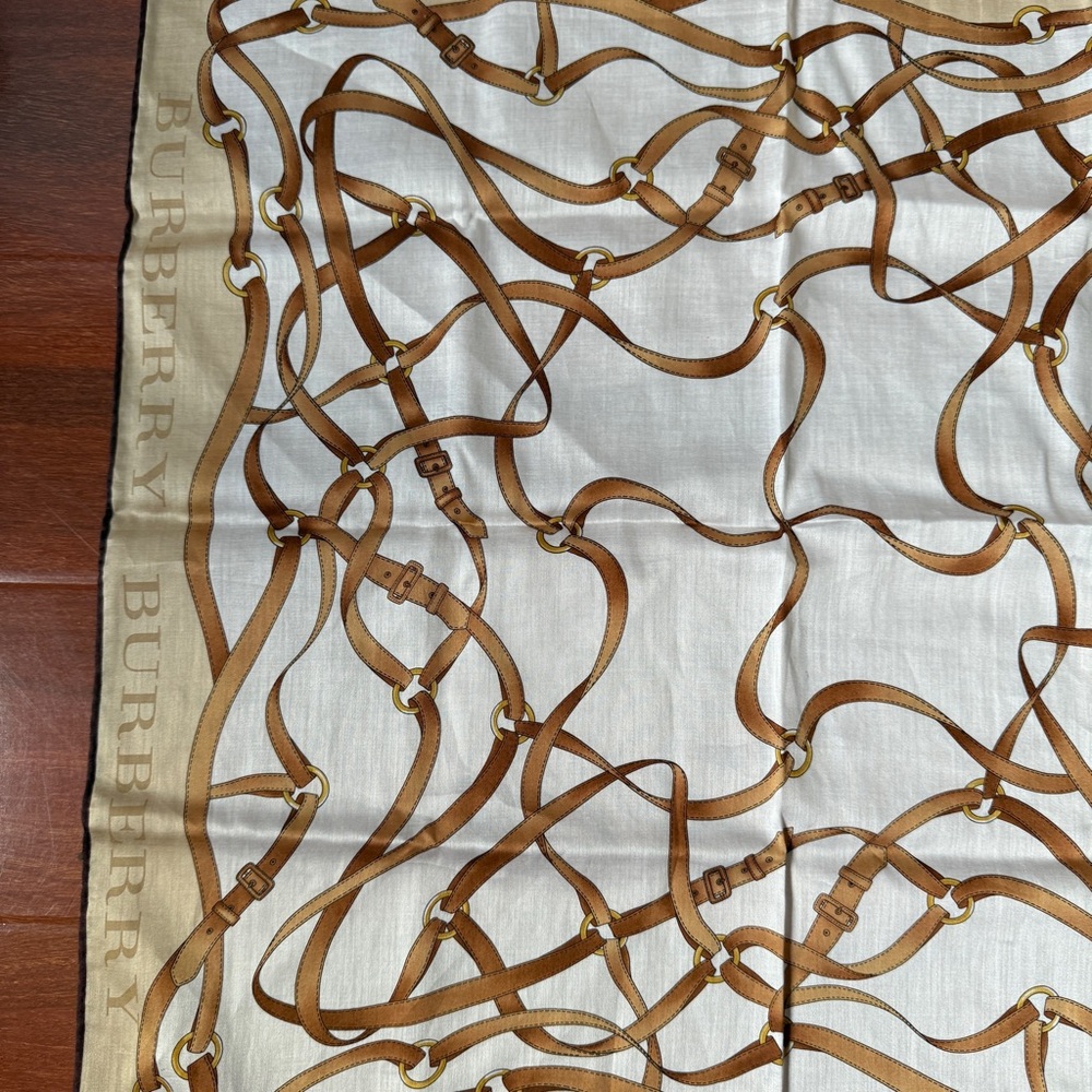 Burberry Beige and Brown Belt Pattern Cotton Scarf Handkerchief 22”x22” NEW - Picture 4 of 8
